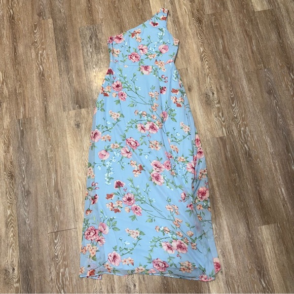 Lulus Elegant Admiration Light Blue Floral One-Shoulder Maxi Dress - Picture 4 of 6